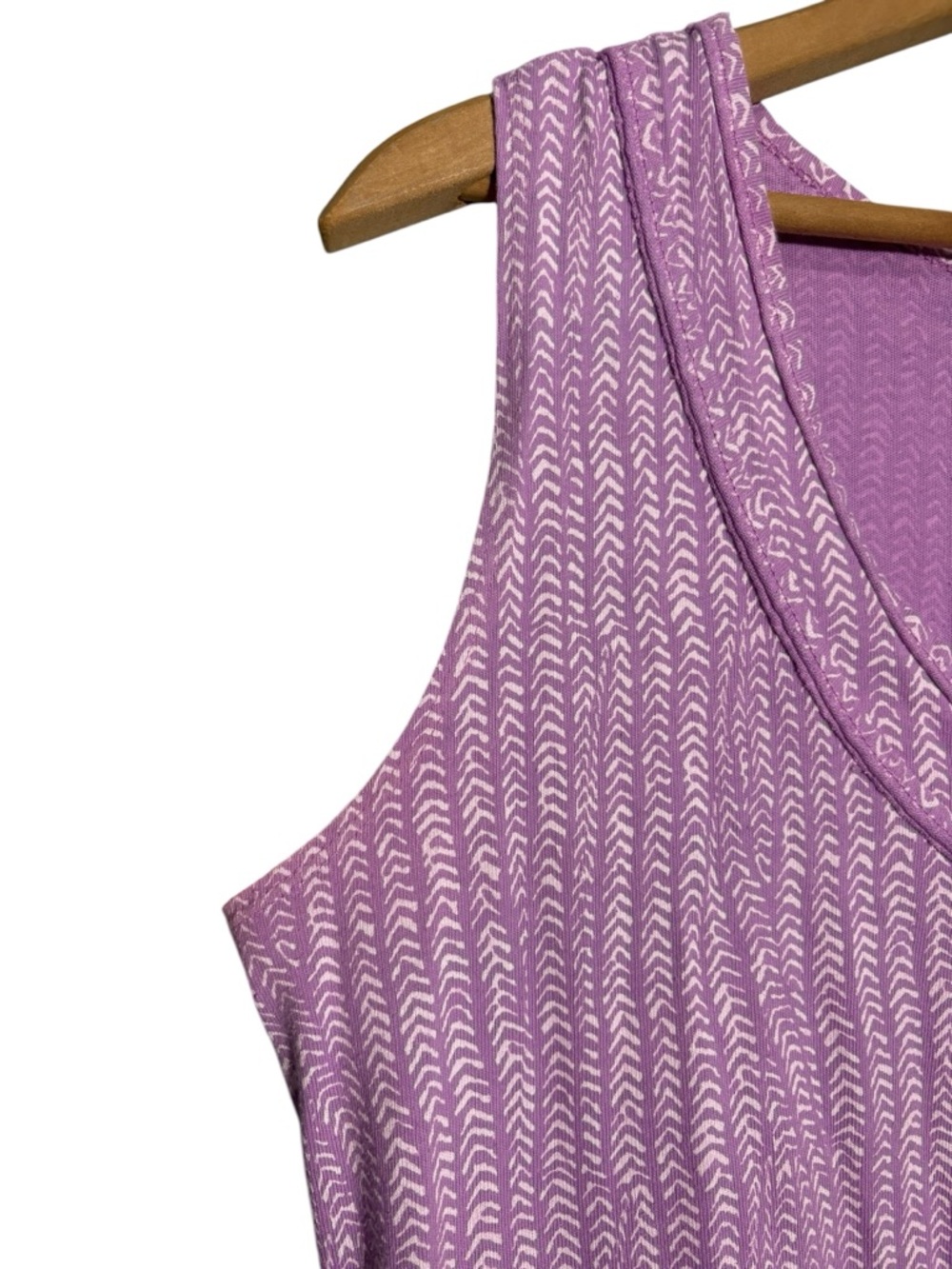 FRESH PRODUCE | Lilac Chevron Print V-Neck Sleeveless Dress size L USA Cotton - Picture 5 of 14